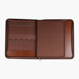 秋葉棕簡約交屋包，壓印、拉鍊、立體資料袋、鑰匙牌皮扣、活頁夾、開窗名片套