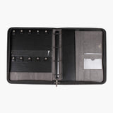 灰木紋簡素交屋拉鍊包，立體資料袋、鑰匙牌皮扣、A4資料袋四孔活頁夾、名片套