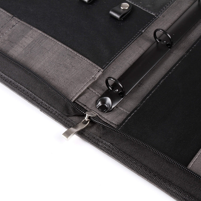 灰木紋簡素交屋拉鍊包，立體資料袋、鑰匙牌皮扣、A4資料袋四孔活頁夾、名片套