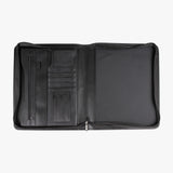 純黑優質拉鍊交屋包， Logo烙印、 燙色、 燙色、壓印、拉鍊、立體資料袋、開窗名片套、存款本袋、多功能拉鍊袋