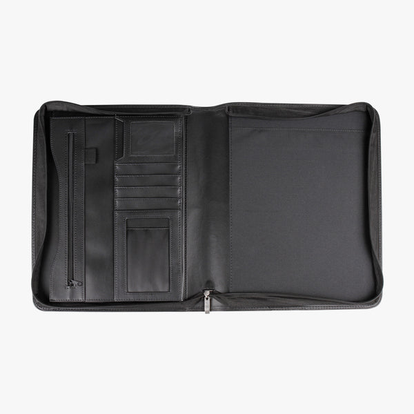 純黑優質拉鍊交屋包， Logo烙印、 燙色、 燙色、壓印、拉鍊、立體資料袋、開窗名片套、存款本袋、多功能拉鍊袋